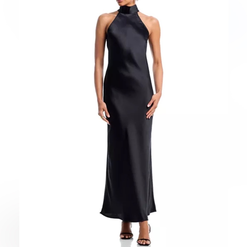 Steve Madden Black Satin Halter Maxi Dress